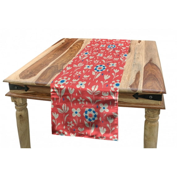 Floral Table Runner, Graphic Garden as Tulips and Daisies with Vibrant Colors, Dining Room Kitchen Rectangular Runner, 3 Sizes, by Ambesonne