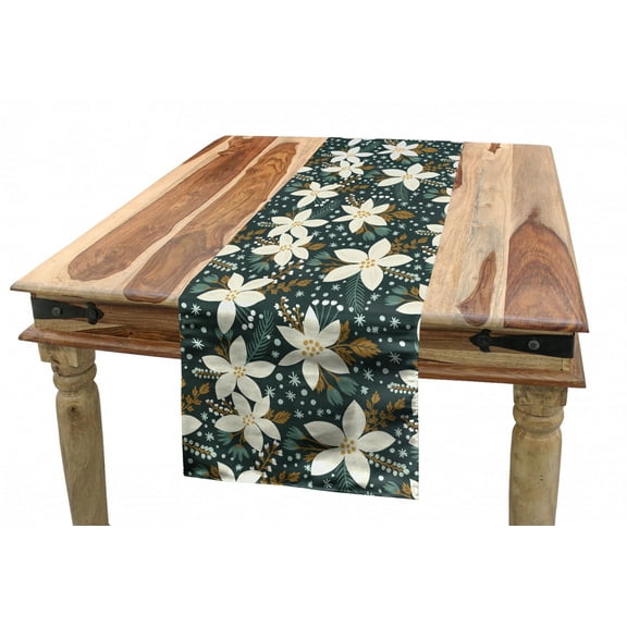 Floral Table Runner, Hand Drawn Poinsettia Flowers Garden Blossoms Hawaiian Inspired Art Print, Dining Room Kitchen Rectangular Runner, 3 Sizes, by Ambesonne