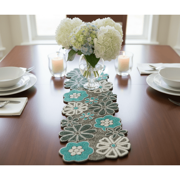 Floral Table Runner, Handmade Beads Table Runner, Luxury Wedding Table Runner 13X36 Inches