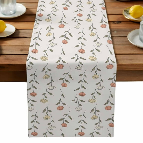 Floral Table Runner, Leaf Kitchen Table Runners Dress Scarves for Table Decorations Party/Restaurant/Indoor Outdoor Use, 13x72in