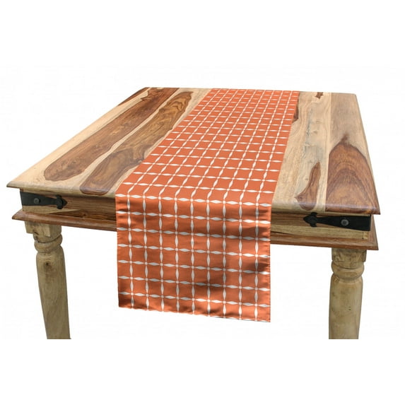 Floral Table Runner, Modern Tile Pattern of Flowers Petals and Dots Geometrical Simplistic, Dining Room Kitchen Rectangular Runner, 3 Sizes, by Ambesonne