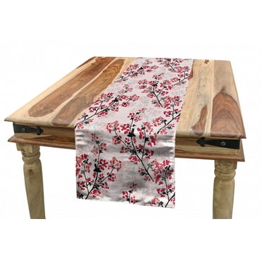 Floral Table Runner, Nature Inspired Blush Hazy Flowers on Tree Branches Romantic Season Art Design, Dining Room Kitchen Rectangular Runner, 3 Sizes, by Ambesonne