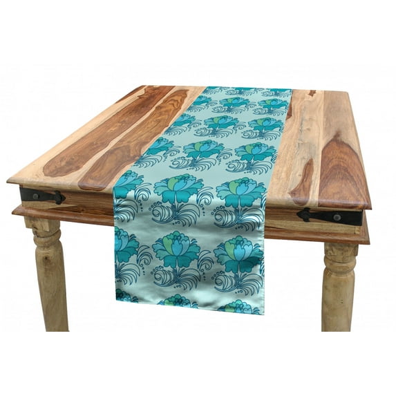Floral Table Runner, Repetitive Lotus Flowers as an Aquatic Plant and Abstract Leaves Print, Dining Room Kitchen Rectangular Runner, 3 Sizes, by Ambesonne