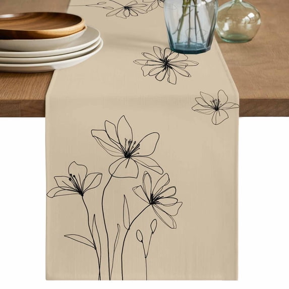 Floral Table Runner, Spring Flower Washable Cotton Linen Table Runners 90 Inches Long, Dresser Scarf Runner for Dining/Coffee/Kitchen/Hallway Tables 13''x90'' Modern Abstract Art Pastoral