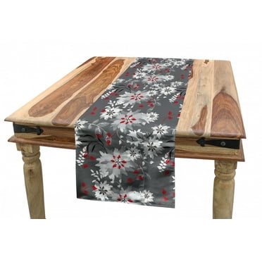 Floral Table Runner, Spring Season Illustration with Greyscale Backdrop Nature Composition, Dining Room Kitchen Rectangular Runner, 3 Sizes, by Ambesonne