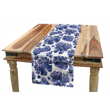 Floral Table Runner, Watercolor Painting Style Chinese Flower Ornaments on White Backdrop, Dining Room Kitchen Rectangular Runner, 3 Sizes, by Ambesonne