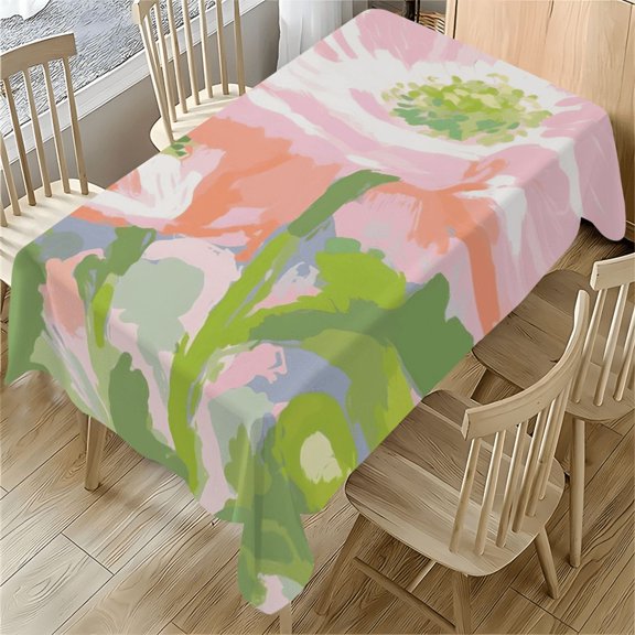 Floral Tablecloth 55x77.1 Inches Pastel Poppy Design for Dining Table Desk Home Decor