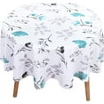 thumbnail image 1 of Floral Tablecloth 60x60 Inch Round, Flower Decoration Table Cloth for Spring Summer, Waterproof Fabric Wrinkle Free Table Cover for Kitchen, Dining Room, Party, Picnic, Camping, Teal, 1 of 6