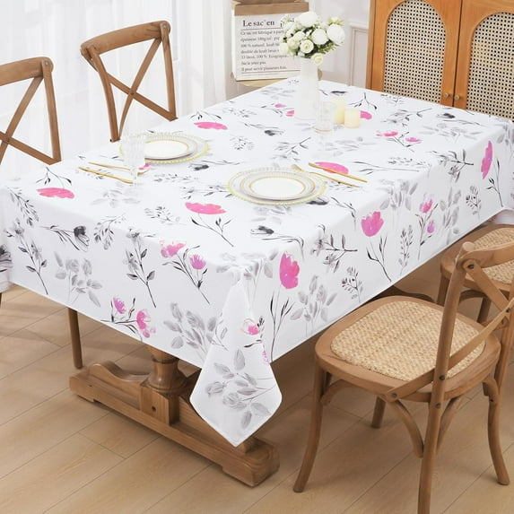 Floral Tablecloth 60x84 Inch Oval, Flower Decoration Table Cloth for Spring Summer, Waterproof Fabric Wrinkle Free Table Cover for Kitchen, Dining Room, Party, Picnic, Camping, Teal