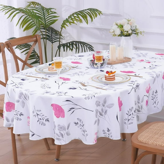 Floral Tablecloth 60x84 Inch Oval, Flower Decoration Table Cloth for Spring Summer, Waterproof Fabric Wrinkle Free Table Cover for Kitchen, Dining Room, Party, Picnic, Camping, Teal