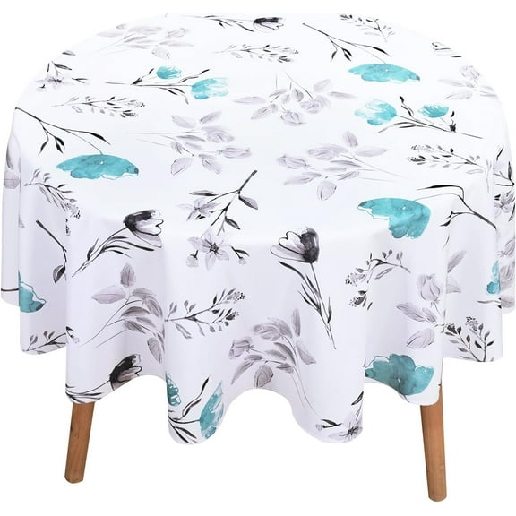 Floral Tablecloth 60x84 Inch Oval, Flower Decoration Table Cloth for Spring Summer, Waterproof Fabric Wrinkle Free Table Cover for Kitchen, Dining Room, Party, Picnic, Camping, Teal