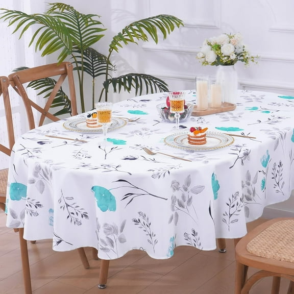 Floral Tablecloth 60x84 Inch Oval, Flower Decoration Table Cloth for Spring Summer, Waterproof Fabric Wrinkle Free Table Cover for Kitchen, Dining Room, Party, Picnic, Camping, Pink