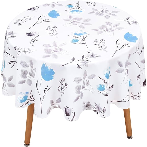 Floral Tablecloth 60x84 Inch Oval, Flower Decoration Table Cloth for Spring Summer, Waterproof Fabric Wrinkle Free Table Cover for Kitchen, Dining Room, Party, Picnic, Camping, Teal