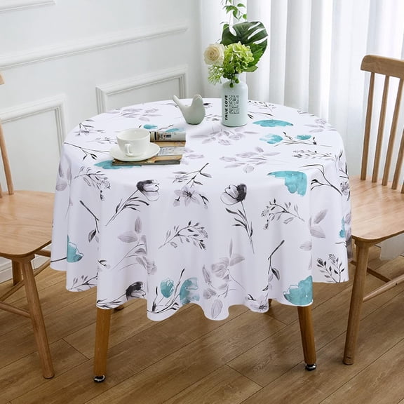Floral Tablecloth 60x84 Inch Oval, Flower Decoration Table Cloth for Spring Summer, Waterproof Fabric Wrinkle Free Table Cover for Kitchen, Dining Room, Party, Picnic, Camping, Teal