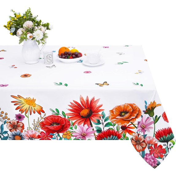 Floral Tablecloth, Colorful Flower Table Cloth, Spring Summer Table Covers, Waterproof Table Cover for Dining Table Kitchen Party Picnic Camping,Rectangle-60 x120