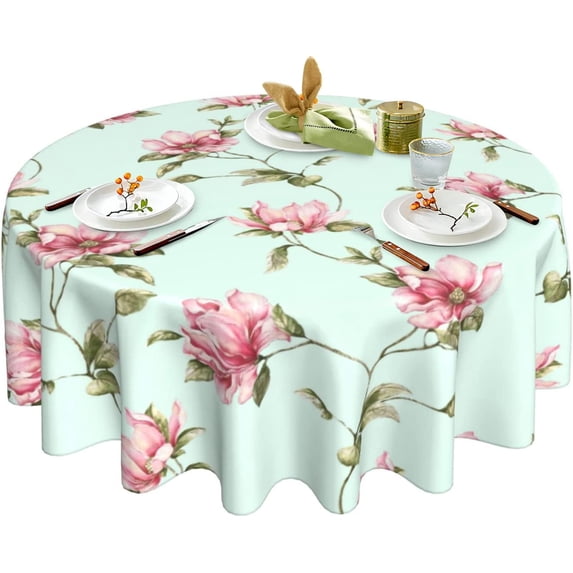 Floral Tablecloth Flower Round Tablecloth 60 Inch Washable Table Covers Spring Flowers Table Cloth Home Parties Holiday Dinner Party Dining Room Kitchen Decor