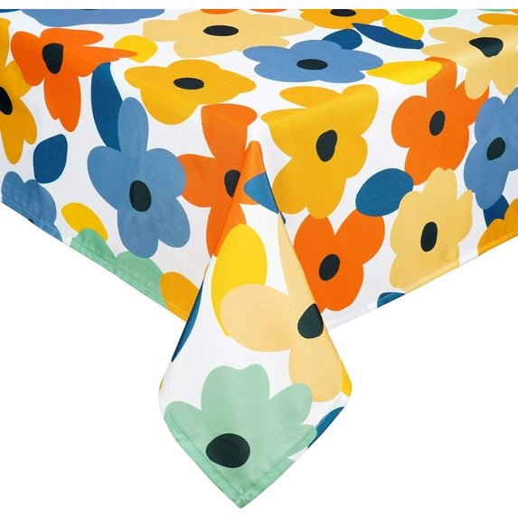 Floral Tablecloth, Flowers Table Cloth for Spring Summer Fall Autumn, Waterproof Tablecloth for Kitchen Dining Room Picnic Party Banquet, Outdoor Indoor Use Table Cover, Square 55 x 55 inch