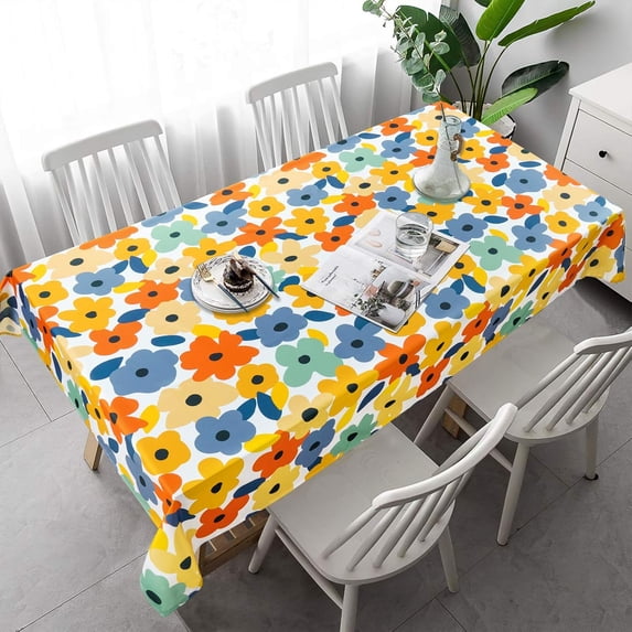 Floral Tablecloth, Flowers Table Cloth for Spring Summer Fall Autumn, Waterproof Tablecloth for Kitchen Dining Room Picnic Party Banquet, Outdoor Indoor Use Table Cover, Rectangle 60 x 120 inch