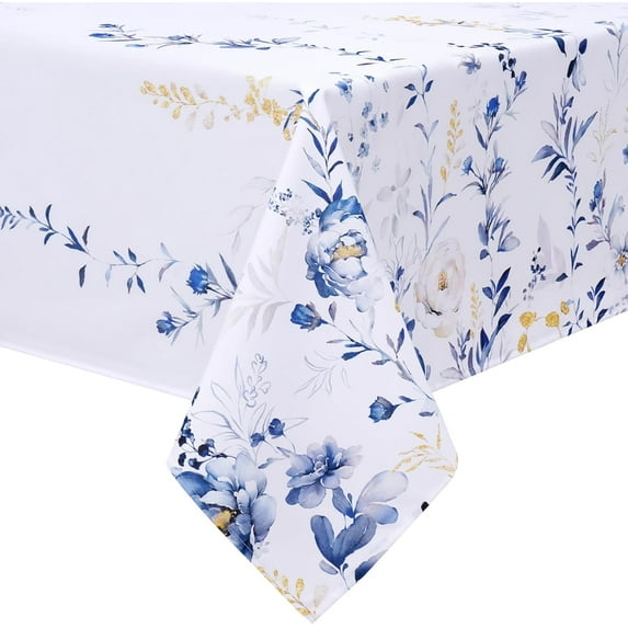 Floral Tablecloth Rectangle, Watercolor Wildflower Table Cloth, Spring Summer Waterproof Polyester Fabric Wrinkle Free Tablecloths for Outdoor, Picnic, Camping, Kitchen, Dining Room, 60x104 Inch