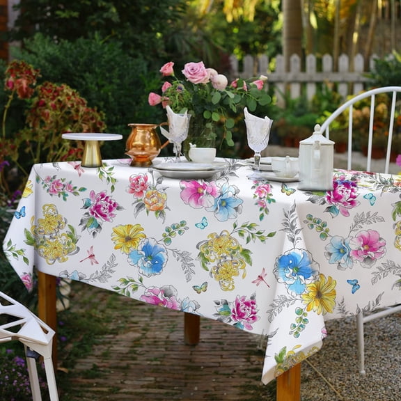 Floral Tablecloth,Spring Flower Table Cloth, Rectangle Table Cloth 60 x 84 inch, Machine Washable Waterproof Table Cover Protector for Dining Room,Holiday, Party, Decoration Use
