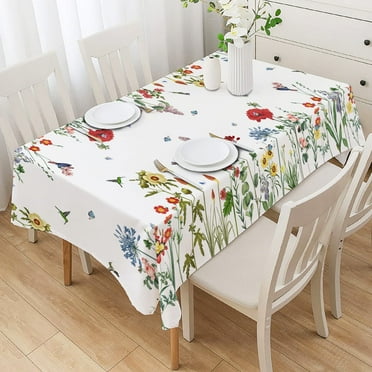 Floral Tablecloth Spring Summer Wild Flower Butterfly Tablecloths Rectangle 60x84inch Table Cloth Waterproof Wrinkle Resistant Table Cloth for Dining Holiday Parties,Indoor and Outdoor Dining