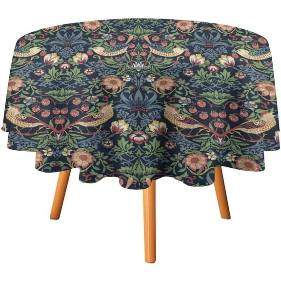 Floral Tablecloth, Vintage Flower Strawberry Birds Retro Boho Botanical Plant Table Cover, Water Resistant Wipeable Tablecloths for Kitchen Dinning Room Decor, 60"
