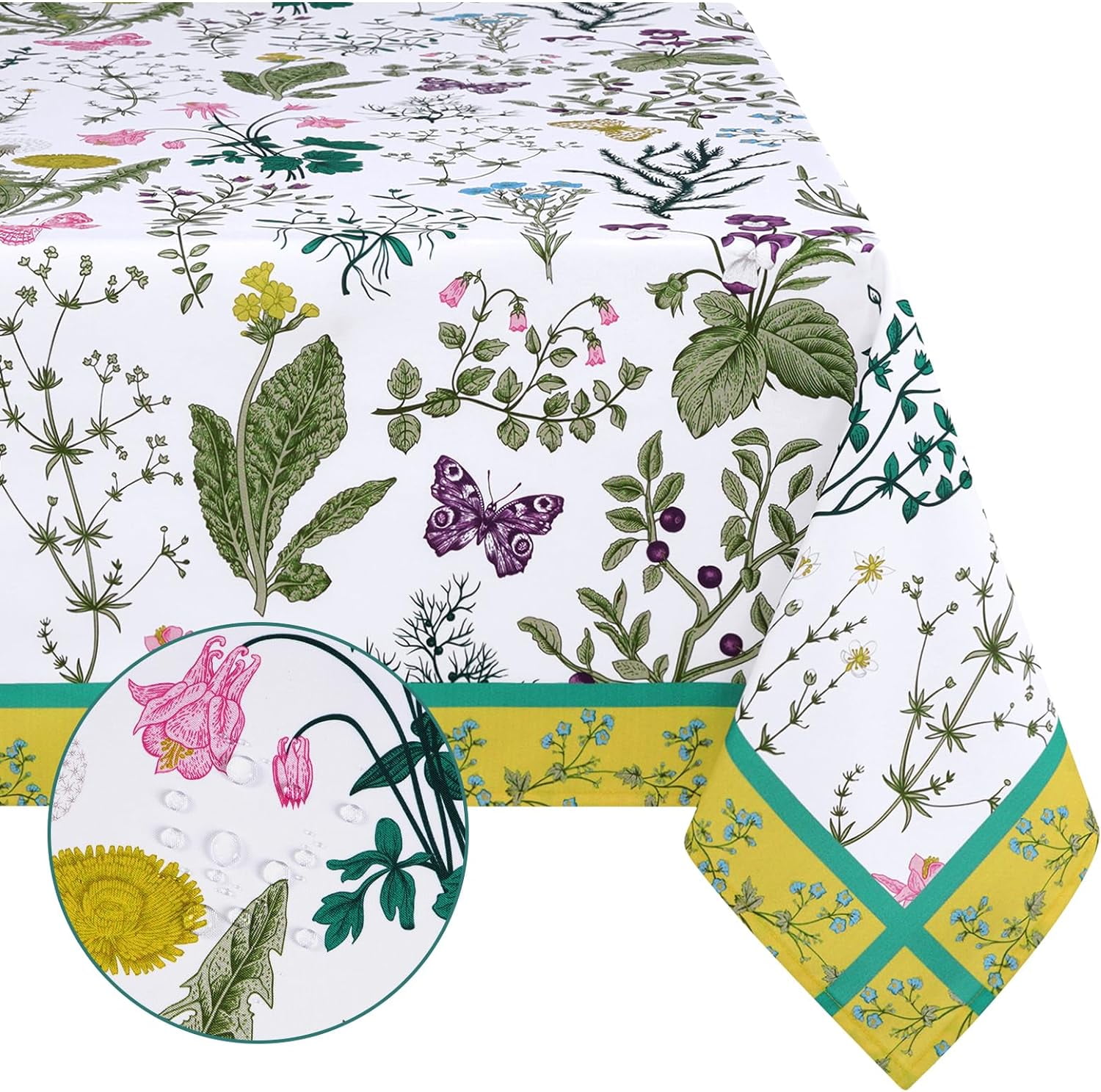 Floral Tablecloths 60 x 120 Inch, Waterproof Wild Flowers Tablecloths