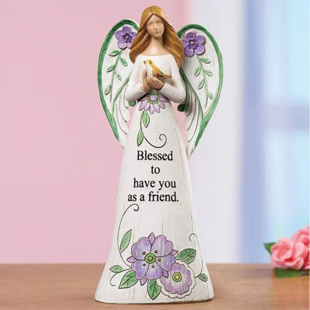 Guardian Angel Resin Figurine with Lavender Flowers and Sentiment
