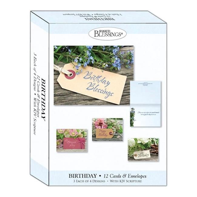 Floral Tags Birthday Shared Blessings Boxed Card - Box of 12