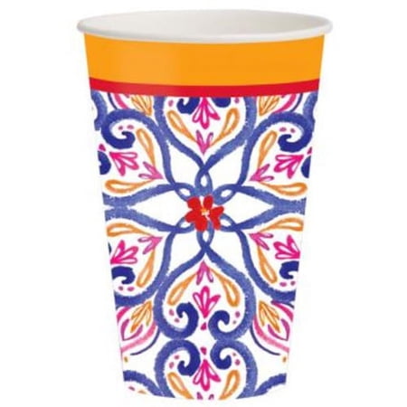 Various Floral 'Talavera' 12oz Paper Cups (Set of 8)