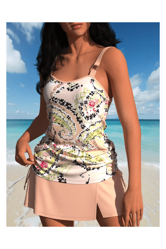 Floral Tank Top & Skirt Swimsuit Cover Up Set for Women - Summer Beach Outfit - Lightweight Breathable Two Piece Set - Vacation, Pool, Party - Pink