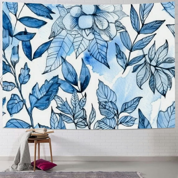 Floral Tapestry, Blue Flower Tapestry Aesthetic Watercolor Floral Tapestry, Floral Tapestry Wall Hanging For Dorm Living Room Bedroom Home Decor