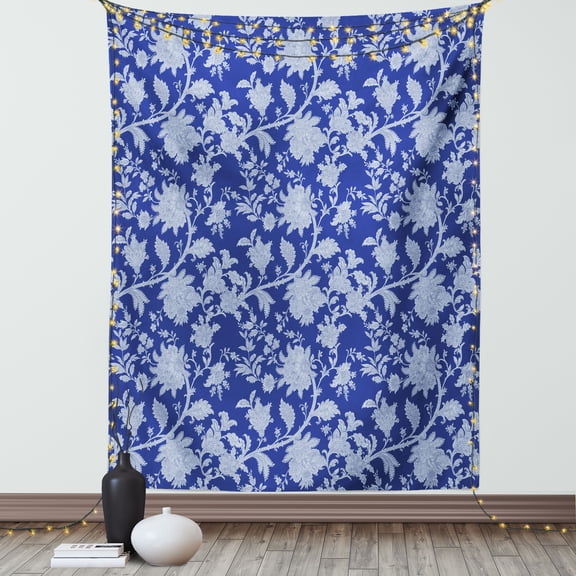 Floral Tapestry, Classic Middle Eastern Flowers and Paisley Pattern Ottoman Nostalgic Bloom Design, Wall Hanging for Bedroom Living Room Dorm Decor, 60W X 80L Inches, Royal Blue, by Ambesonne