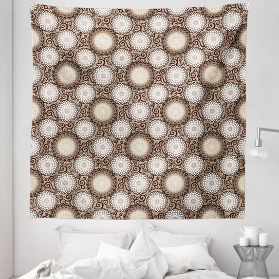 Floral Tapestry, Contrasting Pattern of Dahlia Flowers with Large Petals, Fabric Wall Hanging Decor for Bedroom Living Room Dorm, 5 Sizes, Brown Warm Taupe, by Ambesonne