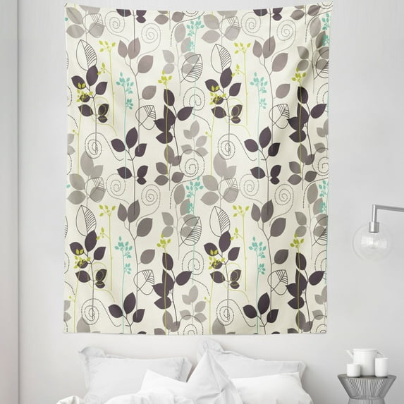 Floral Tapestry, Doodle Leaves Earthen Toned Leaf Branches Autumn Beauty Season Theme, Fabric Wall Hanging Decor for Bedroom Living Room Dorm, 5 Sizes, Dark Taupe Coconut, by Ambesonne