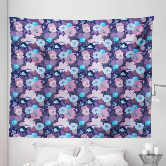 Floral Tapestry, Fantasy Flowers Peonies Hibiscus and Tulips Tropical Meadow Theme, Fabric Wall Hanging Decor for Bedroom Living Room Dorm, 5 Sizes, Multicolor, by Ambesonne