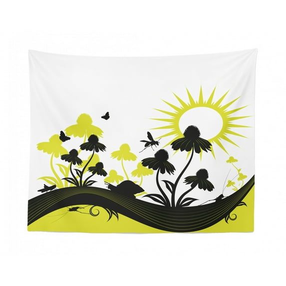 Floral Tapestry, Flourishes in a Paprika Tone Vase with Grass and Bokeh Inspired Effect, Fabric Wall Hanging Decor for Bedroom Living Room Dorm, 2 Sizes, Pale Green and Caramel, by Ambesonne