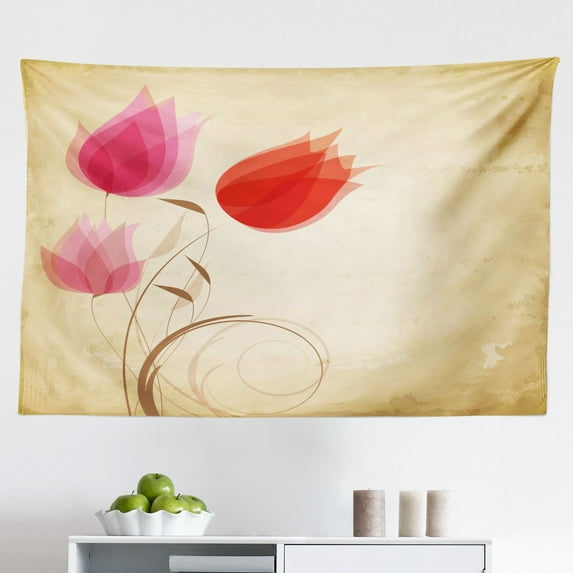 Floral Tapestry, with Flowers Featured Grunge Heart Backdrop Animal Graphic Art, Fabric Wall Hanging Decor for Bedroom Living Room Dorm, 2 Sizes, Pale Blue Teal Red, by Ambesonne