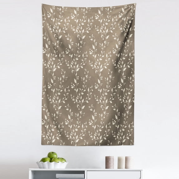 Floral Tapestry, Nature Inspirations Pattern Branches Leaves and Berries Silhouette Digital Art, Fabric Wall Hanging Decor for Bedroom Living Room Dorm, 5 Sizes, Taupe Cream, by Ambesonne