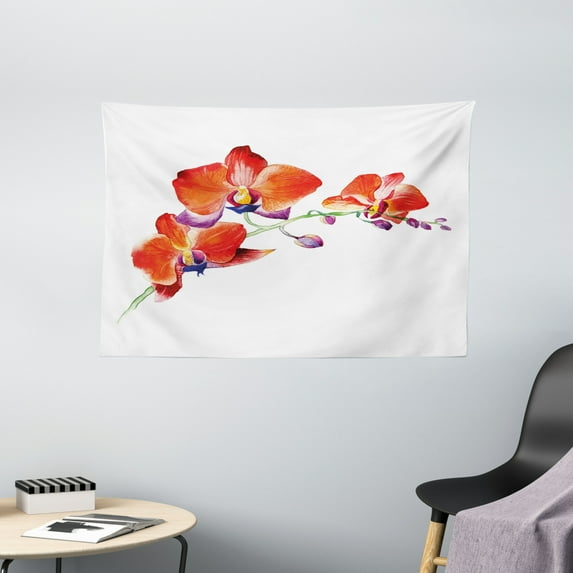 Floral Tapestry, Orchid Flower Branch with Bright Color Petals Blossom Botany Wild Blooms Picture, Wall Hanging for Bedroom Living Room Dorm Decor, 60W X 40L Inches, Scarlet Purple, by Ambesonne