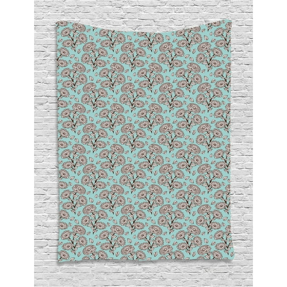 Floral Tapestry, Romantic Garden Art Illustration with Bouquet of Flowers and Leaves, Wall Hanging for Bedroom Living Room Dorm Decor, 40W X 60L Inches, Baby Blue Brown and White, by Ambesonne