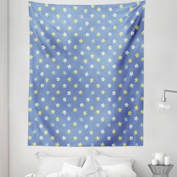 Floral Tapestry, White and Yellow Small Daisy Flowers Spring Garden Theme, Fabric Wall Hanging Decor for Bedroom Living Room Dorm, 5 Sizes, Pale Yellow Violet Blue, by Ambesonne