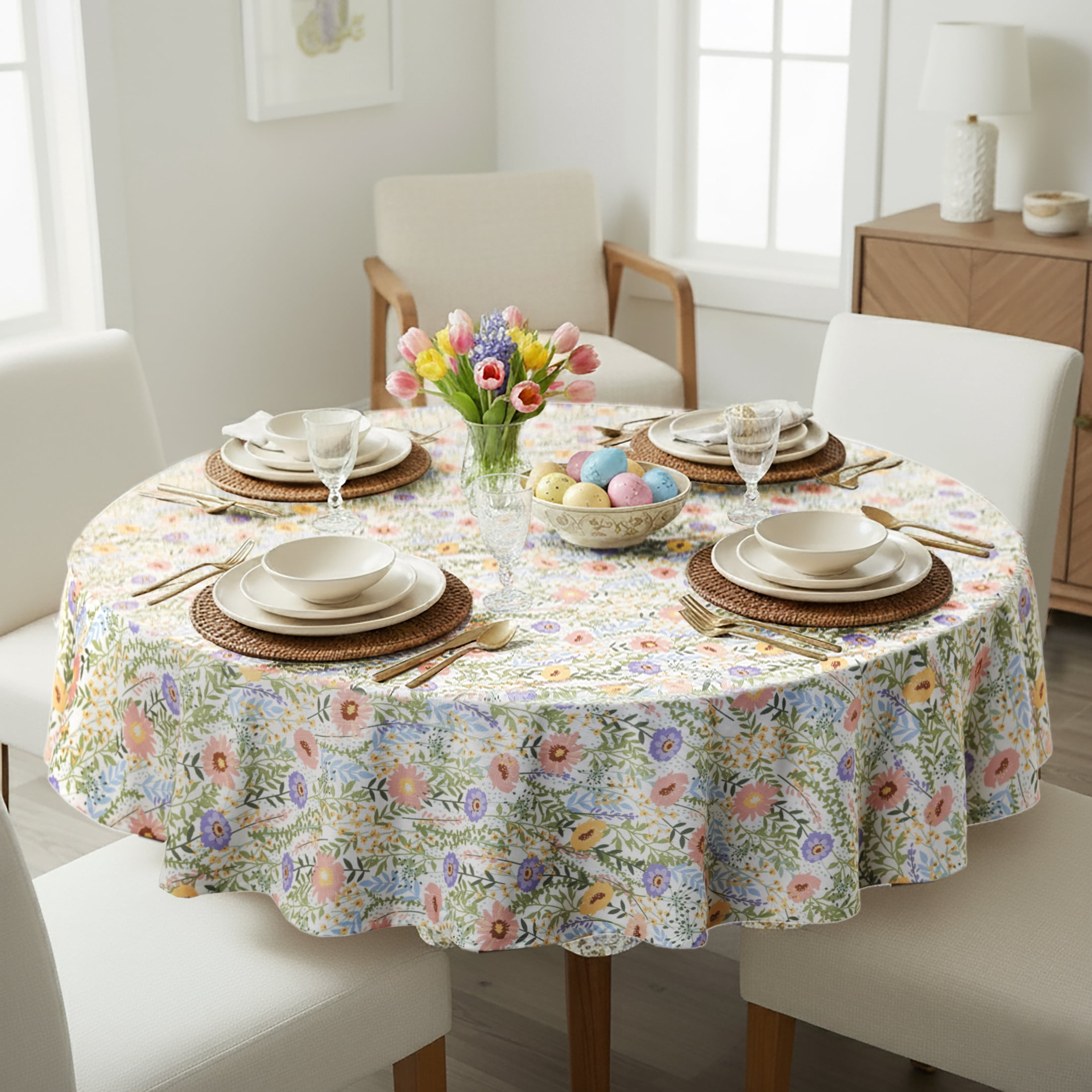 Easter Floral 70" Round Tablecloth - 100% Cotton, Multi-color