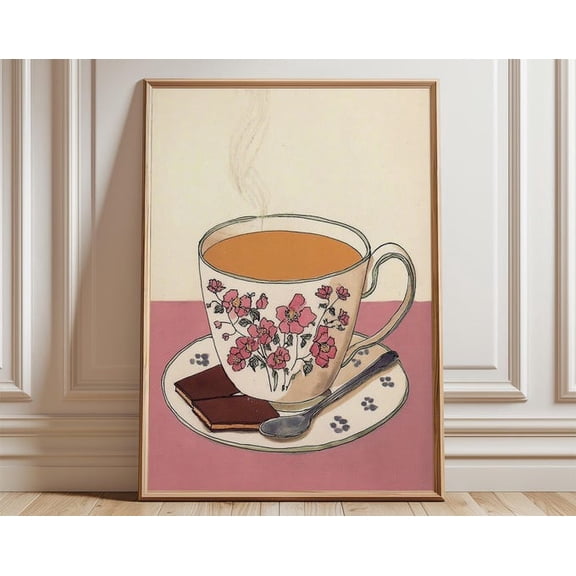 Floral Tea Cup Cottage Wall Art Print, Unframed Paper Poster 24x36in