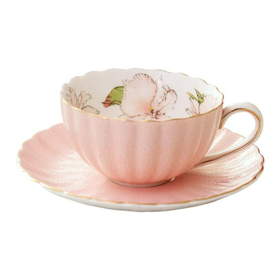 Floral Tea Cups and Saucers,Party Decorations Floral Porcelain Tea Cup,British Tea Cups with Handle and Plates,for Tea Party Decoration Birthday Bridal Wedding Mothers Day Party Supplies