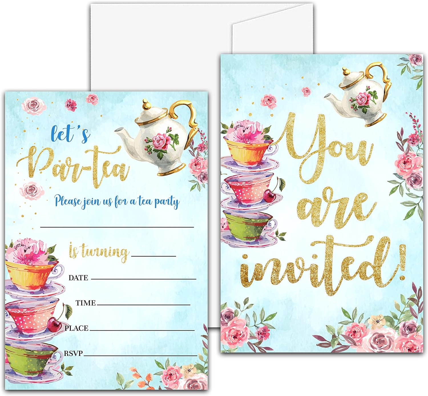 Floral Tea Party Birthday Invitation Garden Tea Cup Time Teens Fill