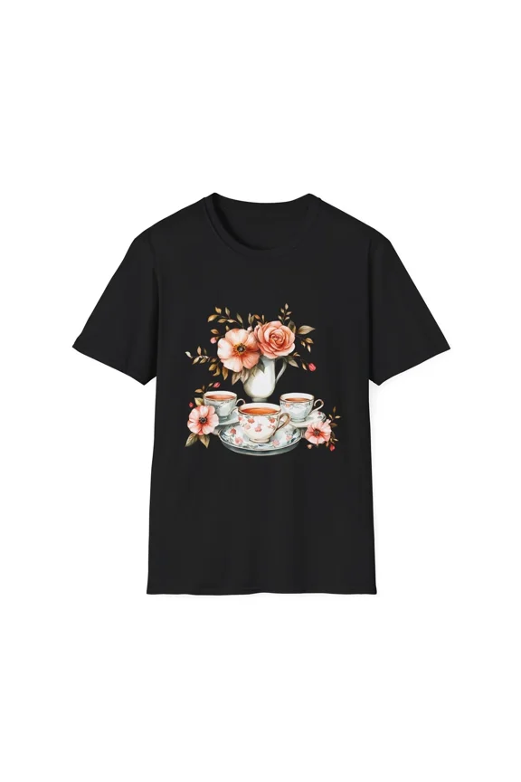 Floral Tea Party Cute Gifts Daily Wear Tea Lovers Spring Fashion Unisex T-Shirt, up to Size 5XL