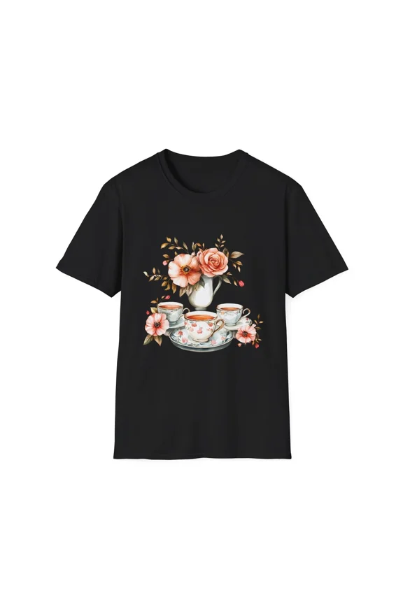 Floral Tea Party Cute Gifts Daily Wear Tea Lovers Spring Fashion Unisex T-Shirt, up to Size 5XL