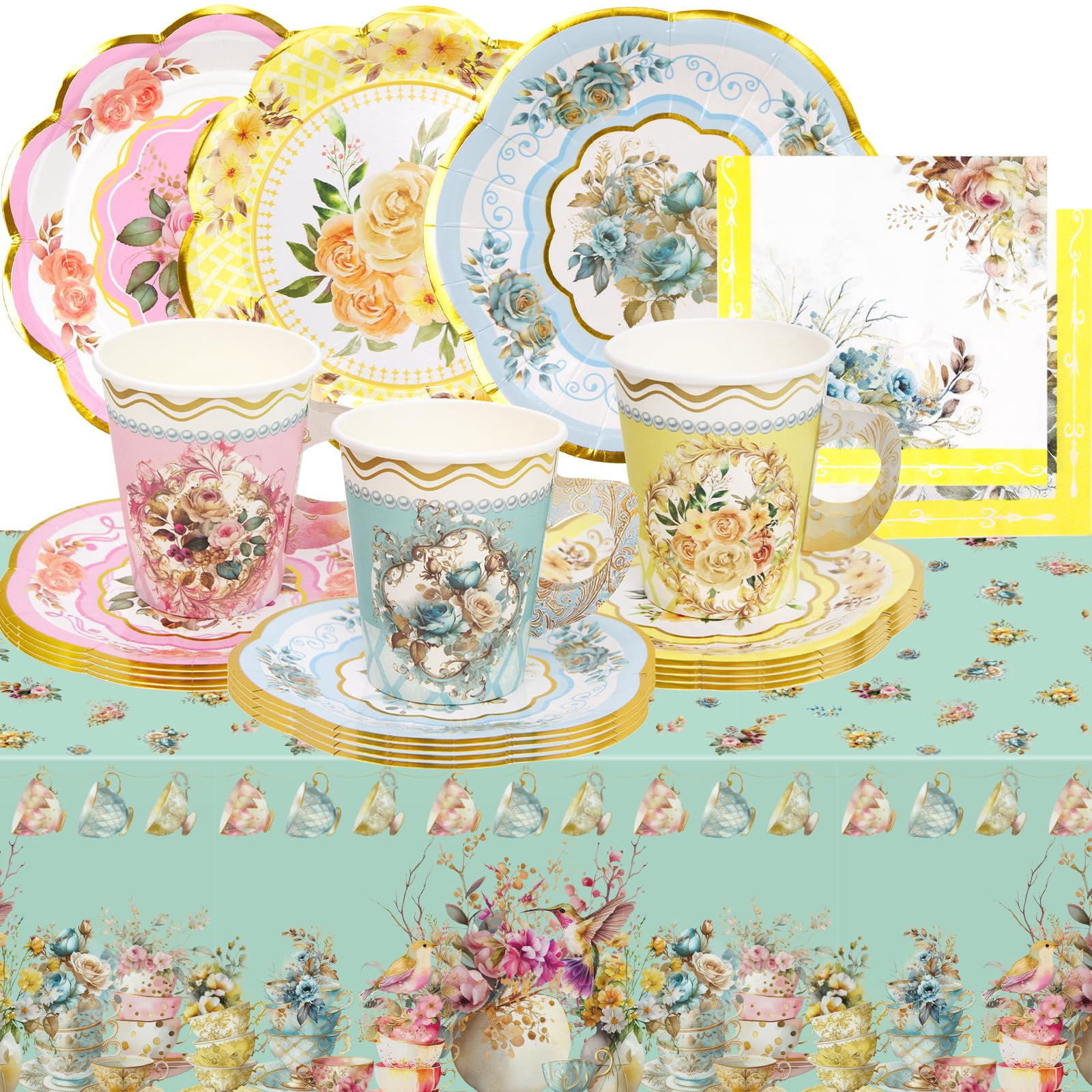 Floral Tea Party Dinnerware 12 Set Disposable Party Decorations ...