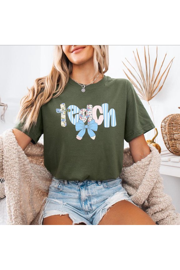 Floral Teach Shirt: Coquette Bow Teacher Tee Tshirt All Size S-5XL
